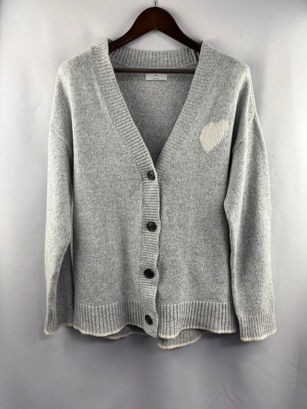 Women’s Old Navy Small Tall Light Gray Cardigan w/ White Heart